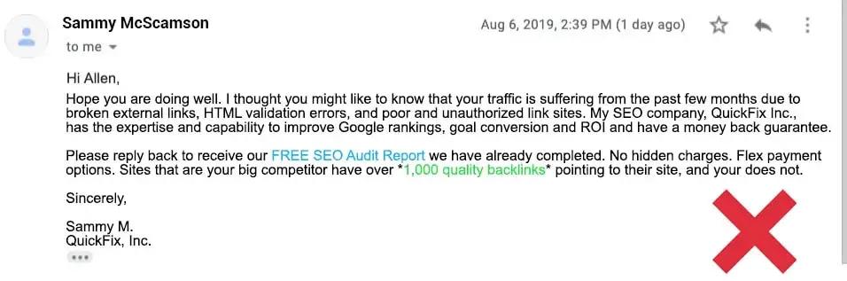 Example of a Scam Email from an SEO Consultant