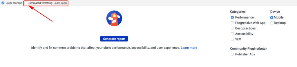 PageSpeed Insights throttling turned off