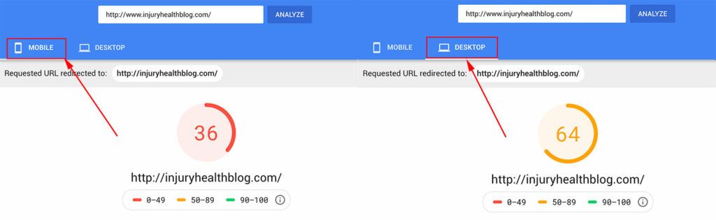 Mobile vs. desktop page speed scores