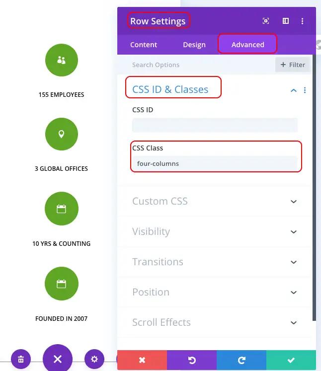 Four Columns custom add CSS class
