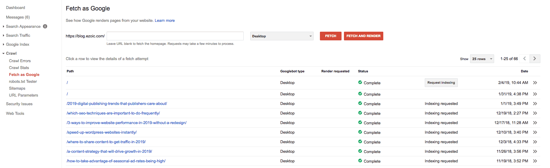 fetch as Google in new search console