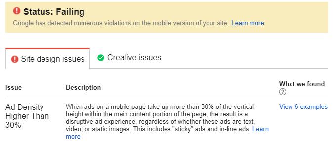 measuring ad density violations