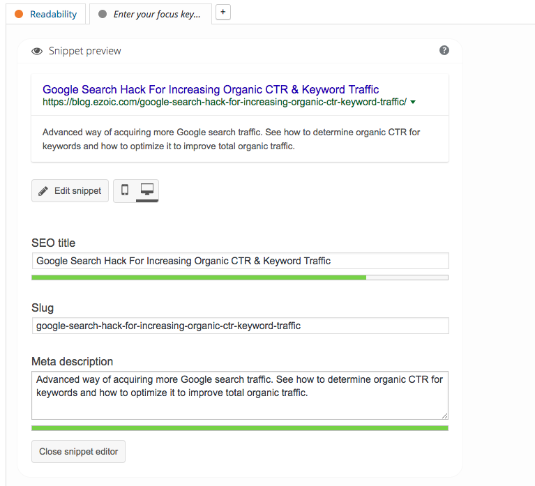 organic search results snippet